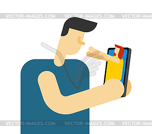 Virtual lover. Guy and woman in smartphone. woman i - vector image