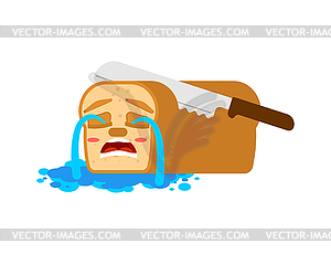 Knife cuts bread and cries. It hurts loaf of bread - vector image