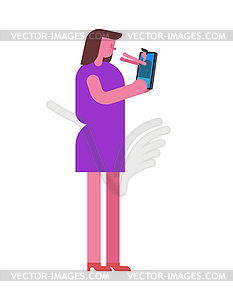 Virtual lover. Guy and woman in smartphone. woman i - vector image