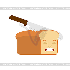Knife cuts bread and cries. It hurts loaf of bread - vector image