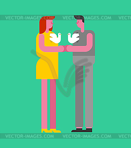 Couple embraces, doves in heart. Free love concept - vector image