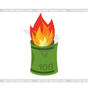 Сжигание денег. банкноты в огне - изображение в векторе
