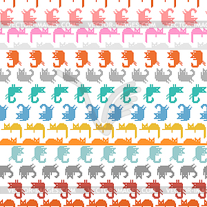 Cat pixel art pattern seamless. 8 bit pat - vector image