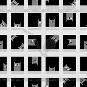 Узор кошачьего домика бесшовный. Кошка в окне - векторизованное изображение клипарта