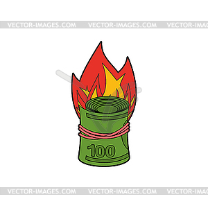 Burning money. banknotes on fire - vector clip art