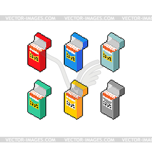 Pack of cigarettes pixel art set. 8 bit pixelated - vector clip art