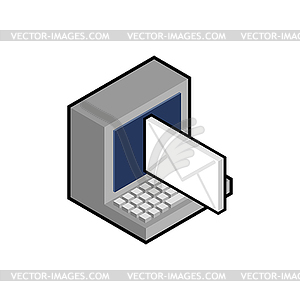 Emails and computer. Letters are flying out of - vector clip art