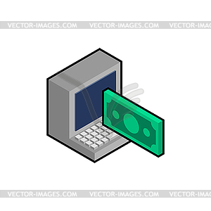 Money is flying out of computer. Concept of making - vector image