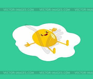 Cartoon fried egg. Scrambled eggs relaxes - vector clip art