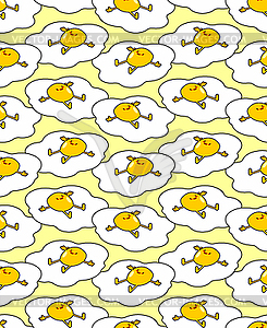 Cartoon fried egg background. Scrambled eggs relaxe - vector clip art