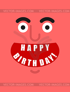 Happy birthday cheerful face postcard and poster. - vector image