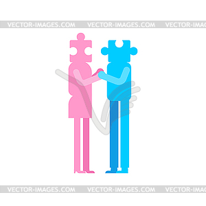 Lovers puzzles. Pair of lovers puzzle. concept of - vector clipart