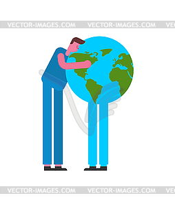 Человек обнимает землю, любит землю. парень обнимает и целует - клипарт в векторе / векторное изображение