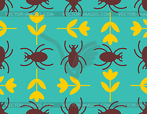 Beetle and flower pattern seamless. Insects and - vector clipart