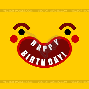 Happy birthday cheerful face postcard and poster. - vector clipart