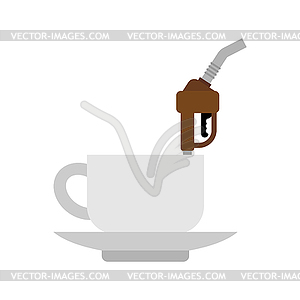 Cup of coffee and refueling nozzle. Coffee refill - vector image