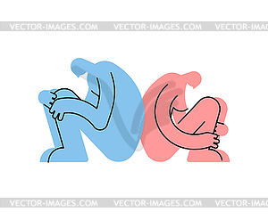 Lovers` quarrel. Two people are sitting with their - vector clip art