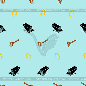 Hammer and Anvil pattern seamless. Blacksmith tool - vector image