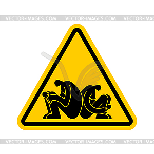 Attention relationships. Yellow triangular road sig - vector clip art