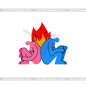 Fire in relationships icon sign. Lovers` quarrel - vector clipart