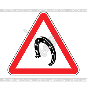 Attention horseshoe. Red triangular road sign. - vector image