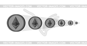 Fall of Ethereum. Cryptocurrency is decreasing in - vector image