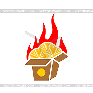 Fiery Chinese food sign icon. Hot fast food - vector image