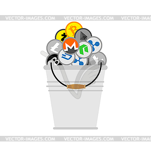 Cryptocurrency bucket. Bitcoin and Ethereum, - color vector clipart