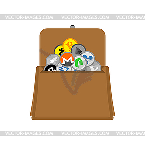 Cryptocurrency briefcase . Complete portfolio of - vector clipart