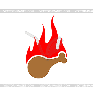 Fiery chicken food sign icon. Hot fast food - vector clip art