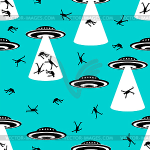 UFOs abduct people Pattern seamless. Strangers stea - vector clip art