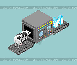 Automatic milk production. Cow and milk Production - vector clipart