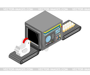 Автоматическое производство яиц. Курица и яйца - цветной векторный клипарт