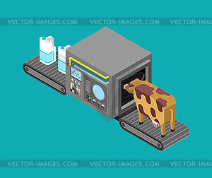 Automatic milk production. Cow and milk Production - vector clipart