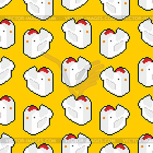 Chicken pixel art pattern seamless. 8 bit Chicken - royalty-free vector clipart