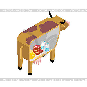 There is dairy inside cow. Cow, cheese and milk. - vector clip art