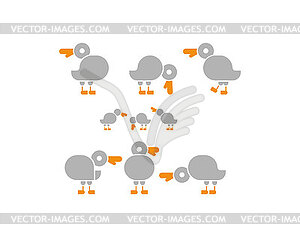 Ducks character set. Duck different poses icon - vector image