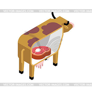 There is beef inside cow. Cow and meat. Production - vector image