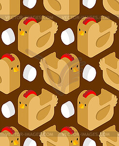 Бесшовный узор из курицы и яйца. Птица с птицефабрики - изображение в формате EPS