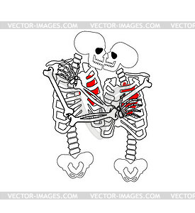 Love to death. Skeletons kiss Sign Valentine`s - vector clipart