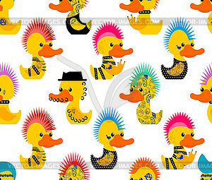 Rubber duck punk pattern seamless. Toy yellow duck - vector clipart