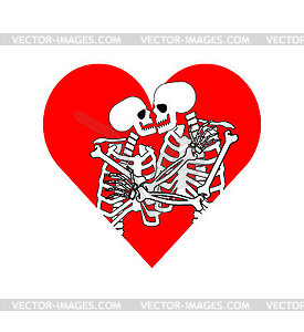 Love to death. Skeletons kiss Sign Valentine`s - color vector clipart