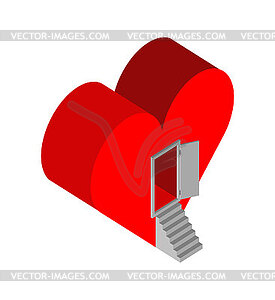 Open door to heart for love. Concept Open heart - vector image