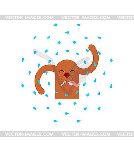 Dog shakes its head after bath - vector image