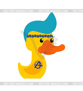 Rubber duck punk. Toy yellow duck punk. Mohawk and - vector clip art