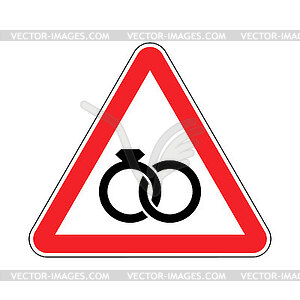 Attention Wedding sign. Caution Two rings Wedding - vector image