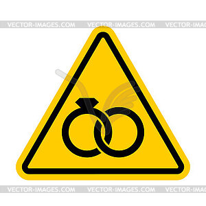Attention Wedding sign. Caution Two rings Wedding - vector clipart