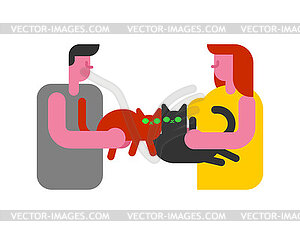 Cat owners are having date. Meeting pets. Meeting - vector clipart