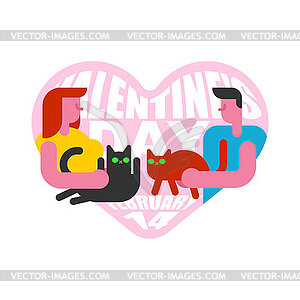 Valentine`s day Feline Love. Cat owners are having - vector image