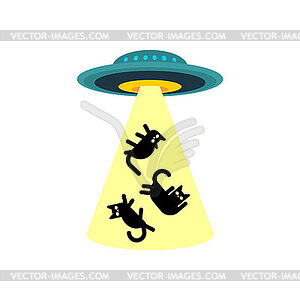 UFO steals cat. Aliens abducting cats - vector image